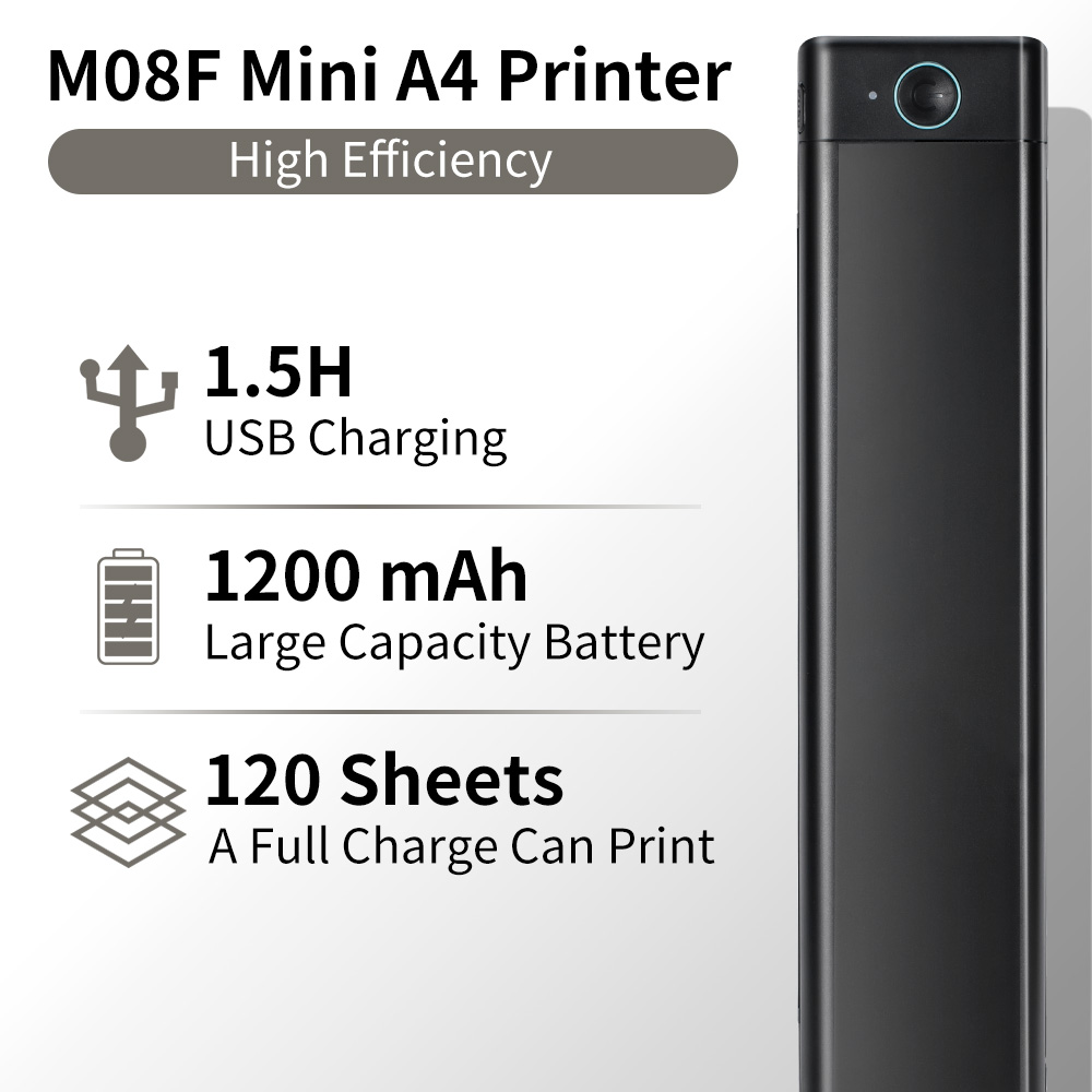 PhomemoM08F Mini Homework Test Paper Inkless Office Portable A4 Thermal Error Printer. 