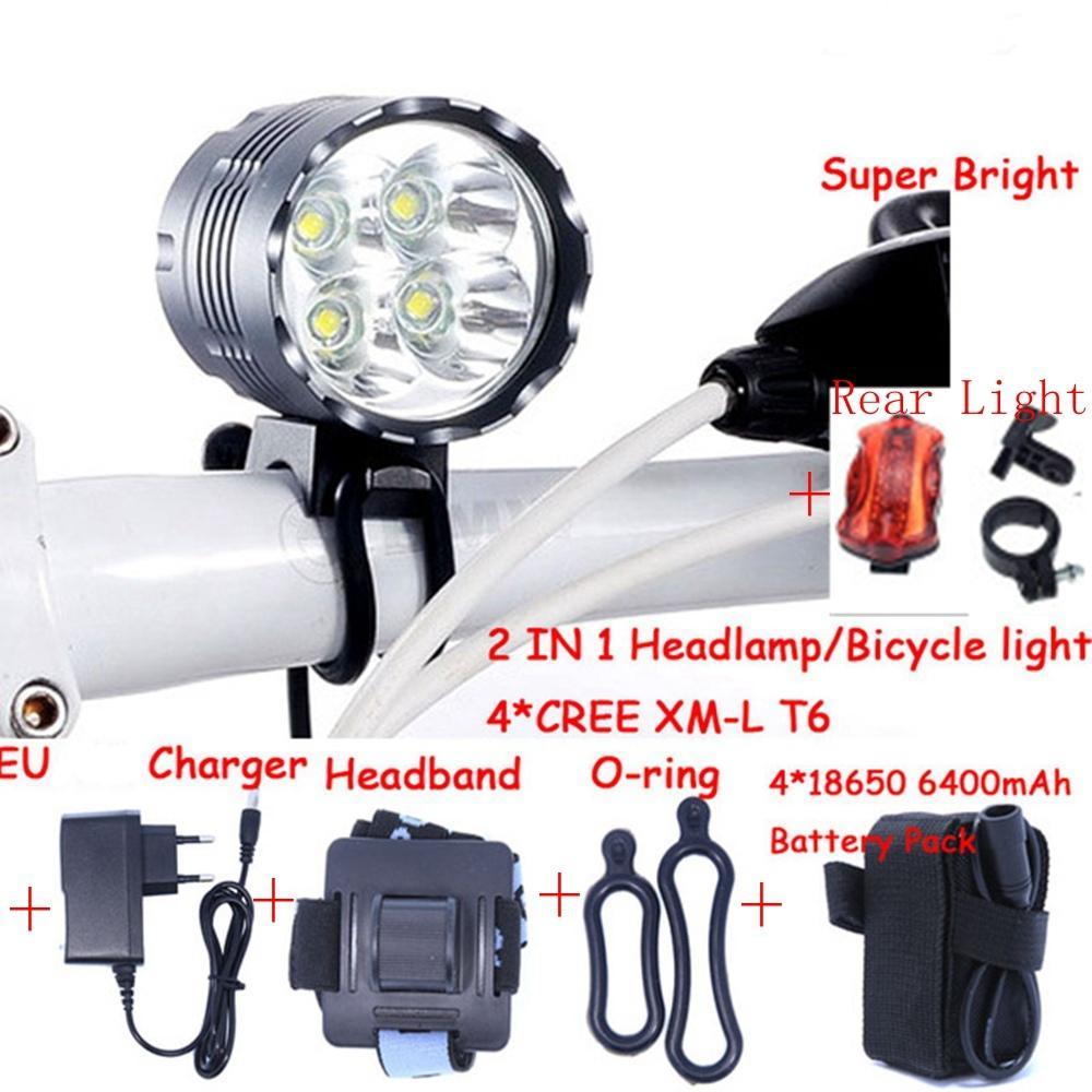 【Mary DAI Store】AIBBER TONE 4 x CREE XML T6 LED Bike Light / Headlamp with 6400mAh Rechargeable Pack
