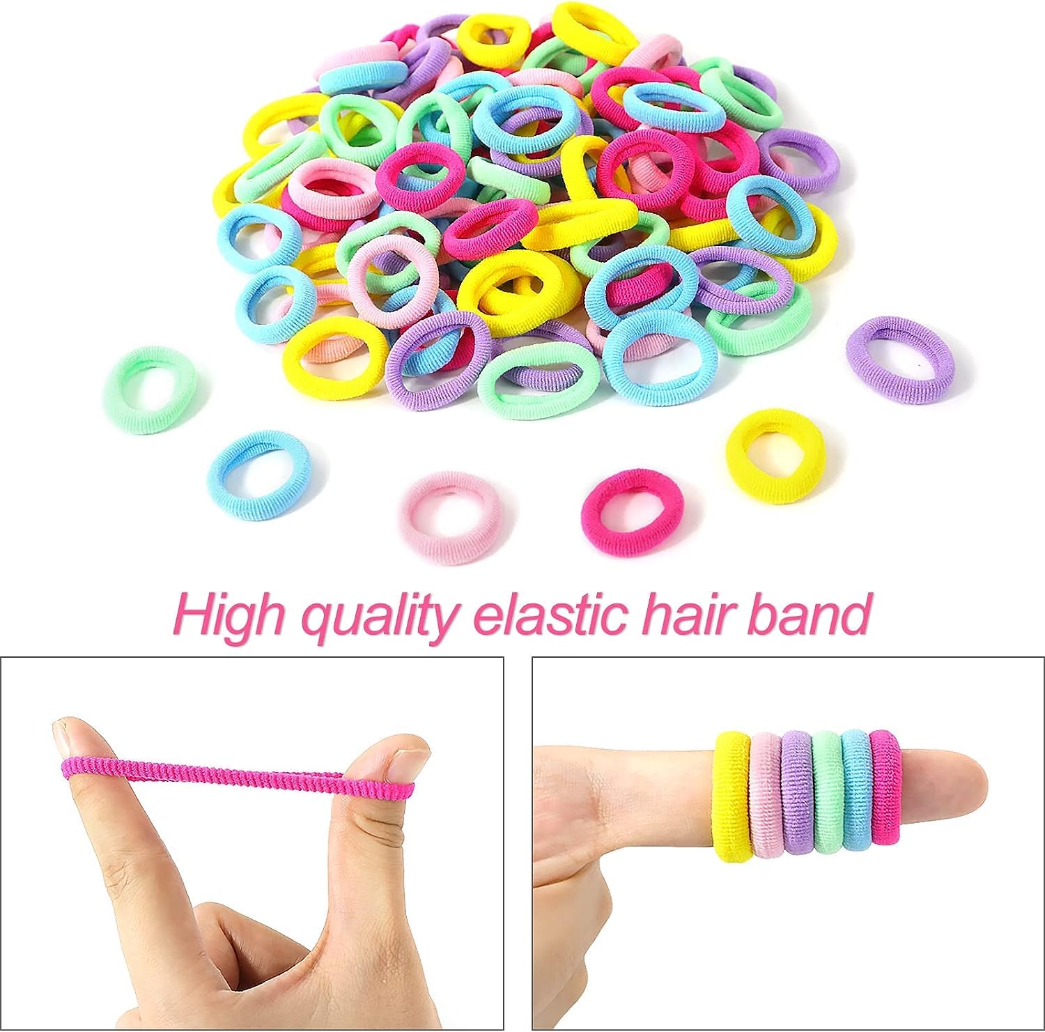 50Pcs Hair Ties Seamless Elastic Hair Bands Small Hair Ties for Women Baby Toddler Girls Rubber Bands 0.78 inches Elastic Ponytail Holders