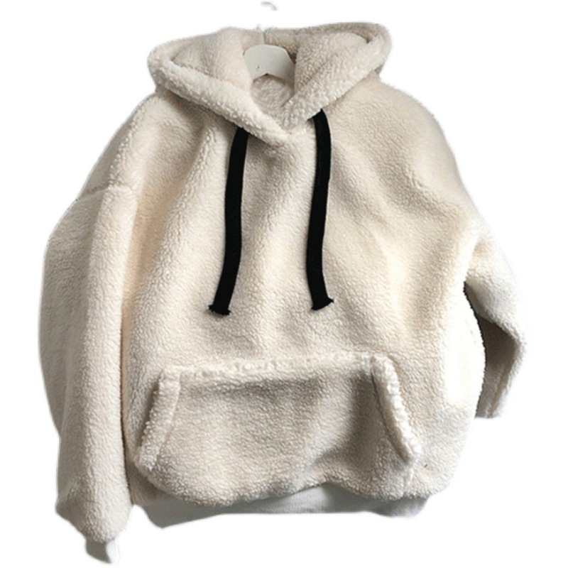 Lamb wool hoodie for women in autumn and winter, Korean version of ins, waitmore trendy hoodie, plush, thickened, loose coat, clothes on top. 