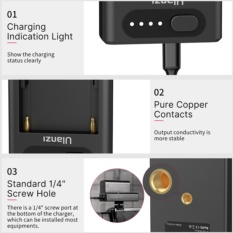ULANZI NP-F550/F750/F950 NPF Battery Charger PD Fast Charging Video Light YN300Air II DSLR Camera Adapter for Sony CCD-RV100. 