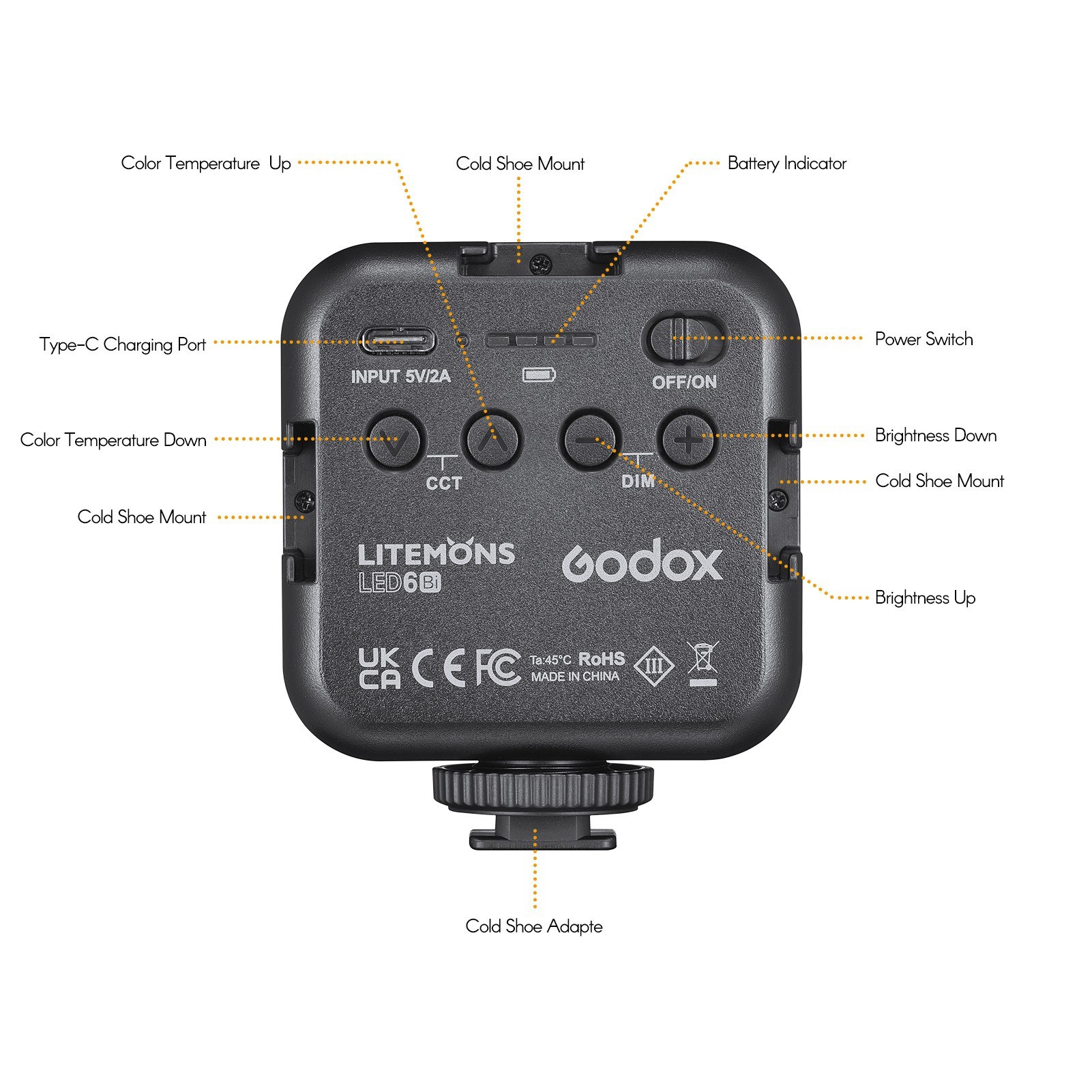 Godox LITEMONS LED6Bi Bi-color Temperature LED Video Light - black. 