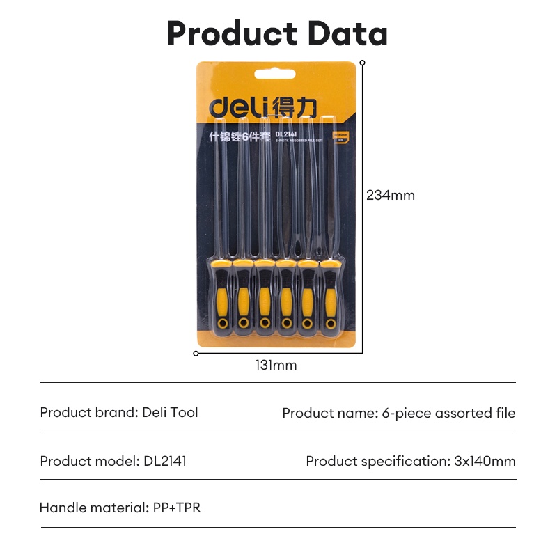Deli DL2141 Assorted 6pcs File Set. 
