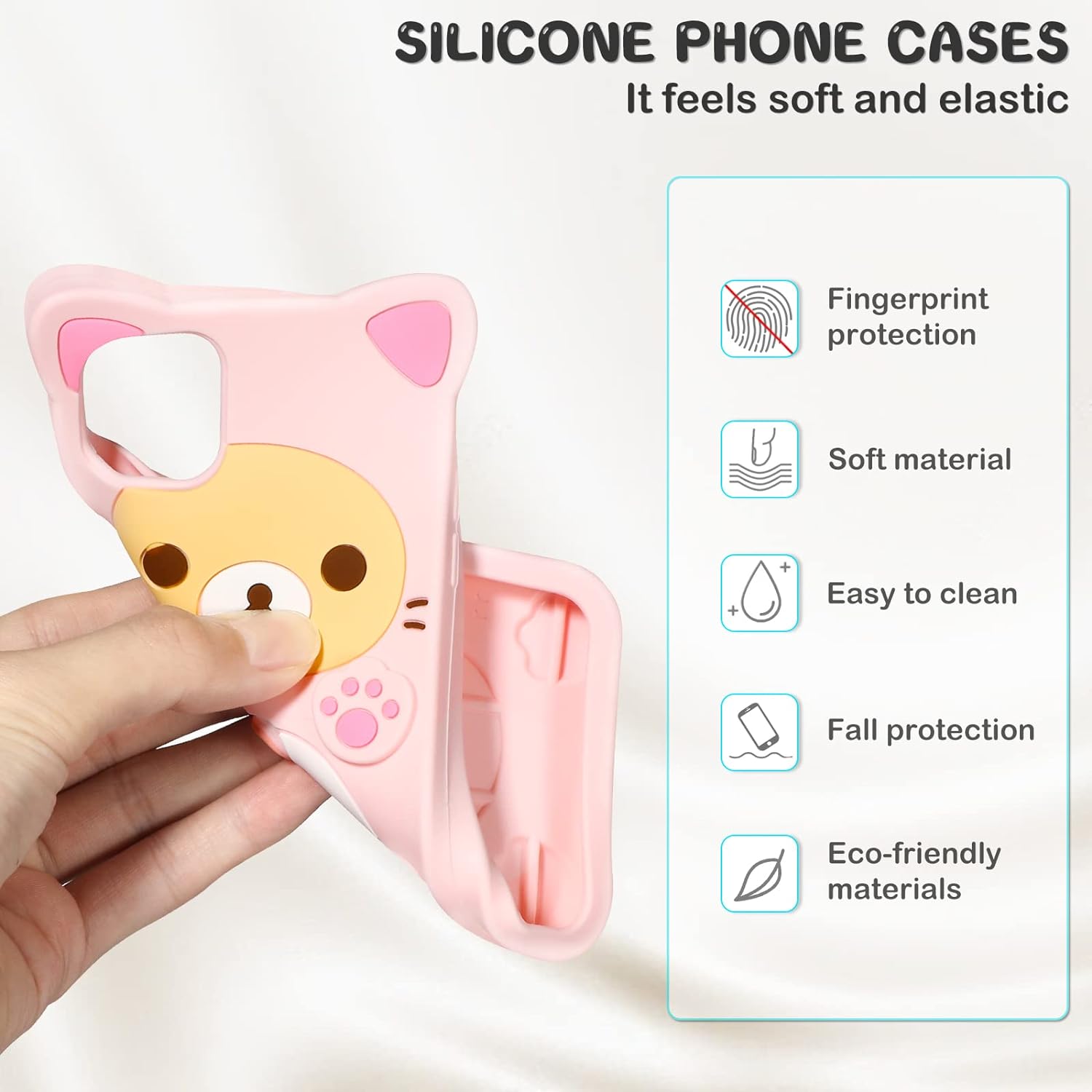 Rilakkuma Cat Bear For iPhone 16 15 14 13 12 11 Pro Max Xs XR 6 7 8 Silicone Soft Cover Case. 