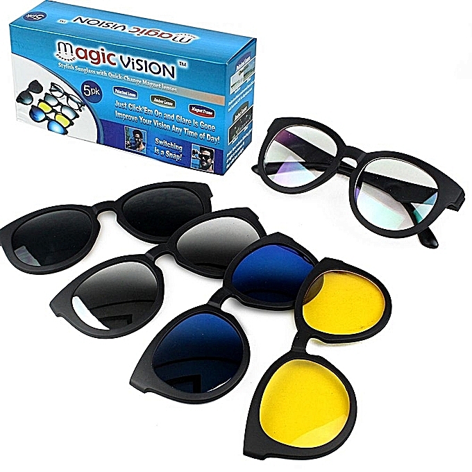5 In 1 Magic Vision Sunglasses - Quick Change Magnet Lenses 5 Different Colors Both.. 