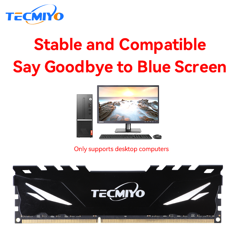 TECMIYO DDR3/ DDR3L 1333/1600 DDR4 8GB/16GB 2133/2400/2666MHz/3000MHz/3200MHz/3600MHz Desktop RAM with Heat Sink - 1 PC Black. 