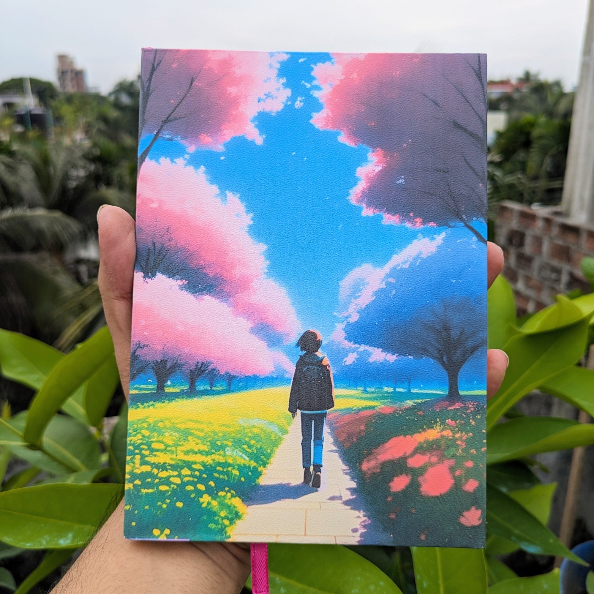 Girl walking on the beautiful road -Notebook/sketchbook (7.5"/5.4" size, 60 sheet 110 gsm paper)