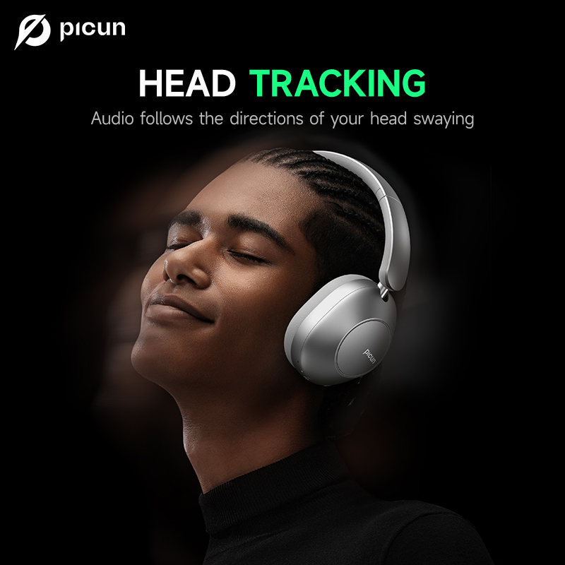 Picun F6 Active Noise Cancelling Bluetooth Headset Hi-Res ANC Head Tracking 3D Audio Wireless Headphones APP Control Low Latency. 
