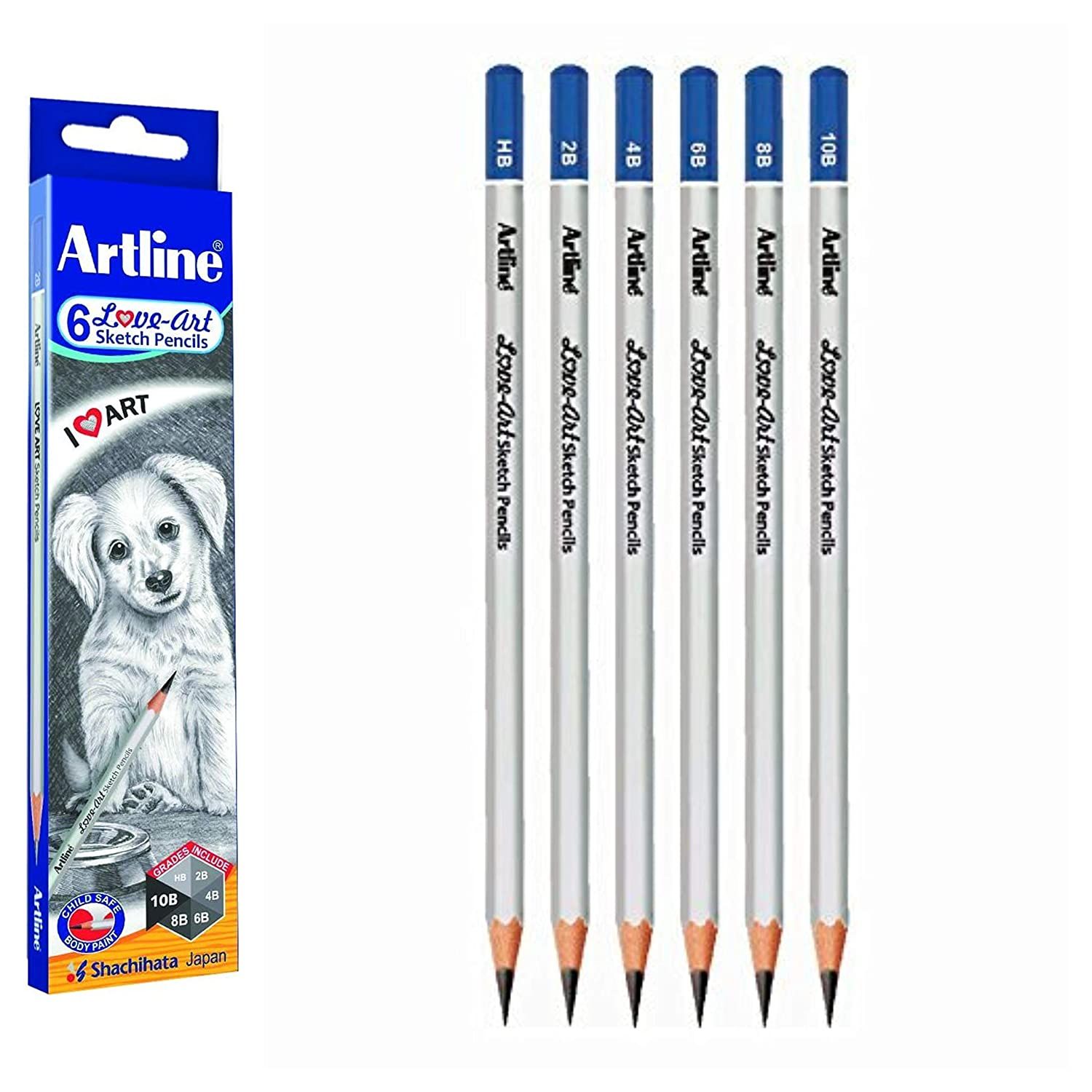 Artline HB, 2B, 4B, 6B, 8B, 10B Graphite Sketching Pencils Set for Drawing Pencil Set. 