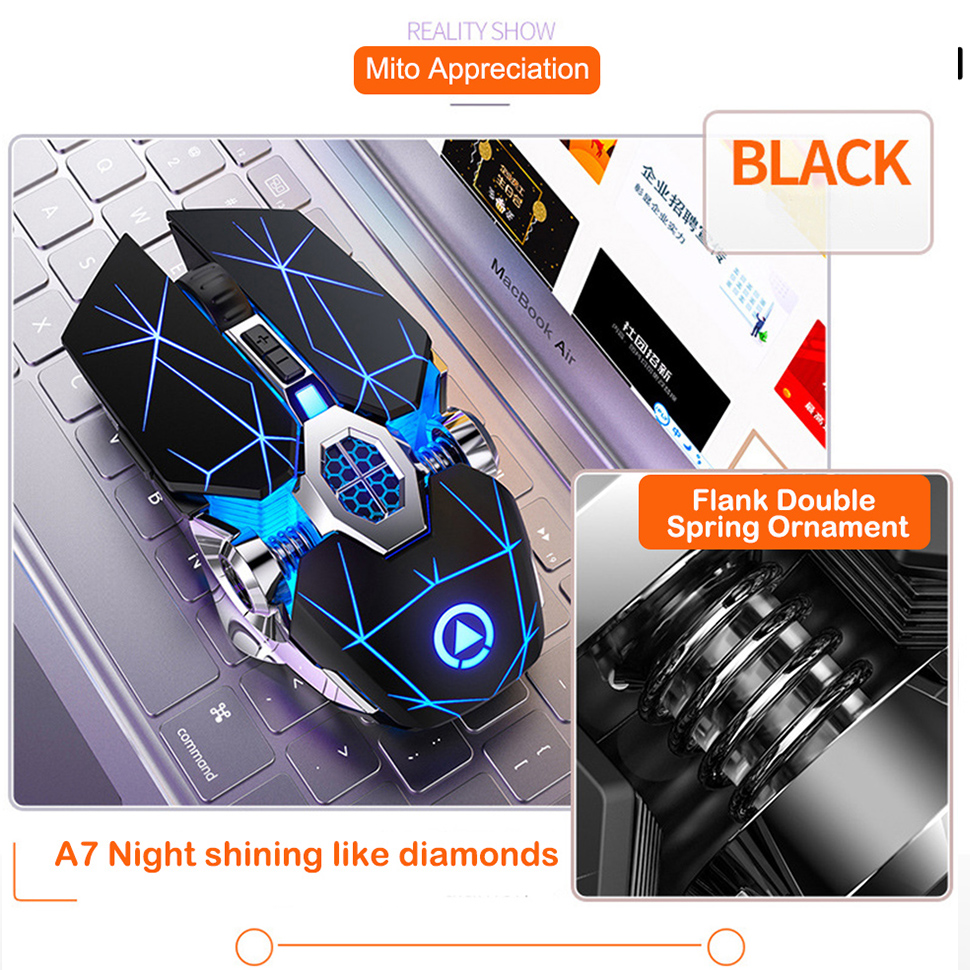 Silver Eagle A7 Silent Rechargeable Wireless Mouse USB Computer Accessories Home Office Gaming Mouse 1600DPI For PC Notebook. 