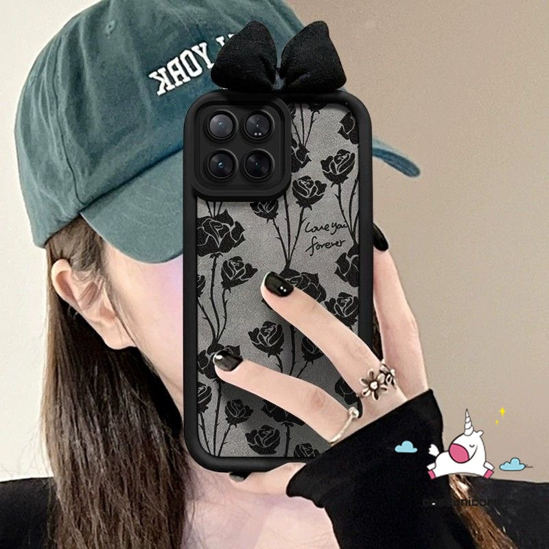 Retro Black Rose Art Flower 3D Bow Case Compatible For IPhone 7Plus 15 11 14 13 12 Pro Max XR 15 6 8 6S 7 Plus XS Max X SE 2020 English Fresh Floral Angel Eye Soft Cover