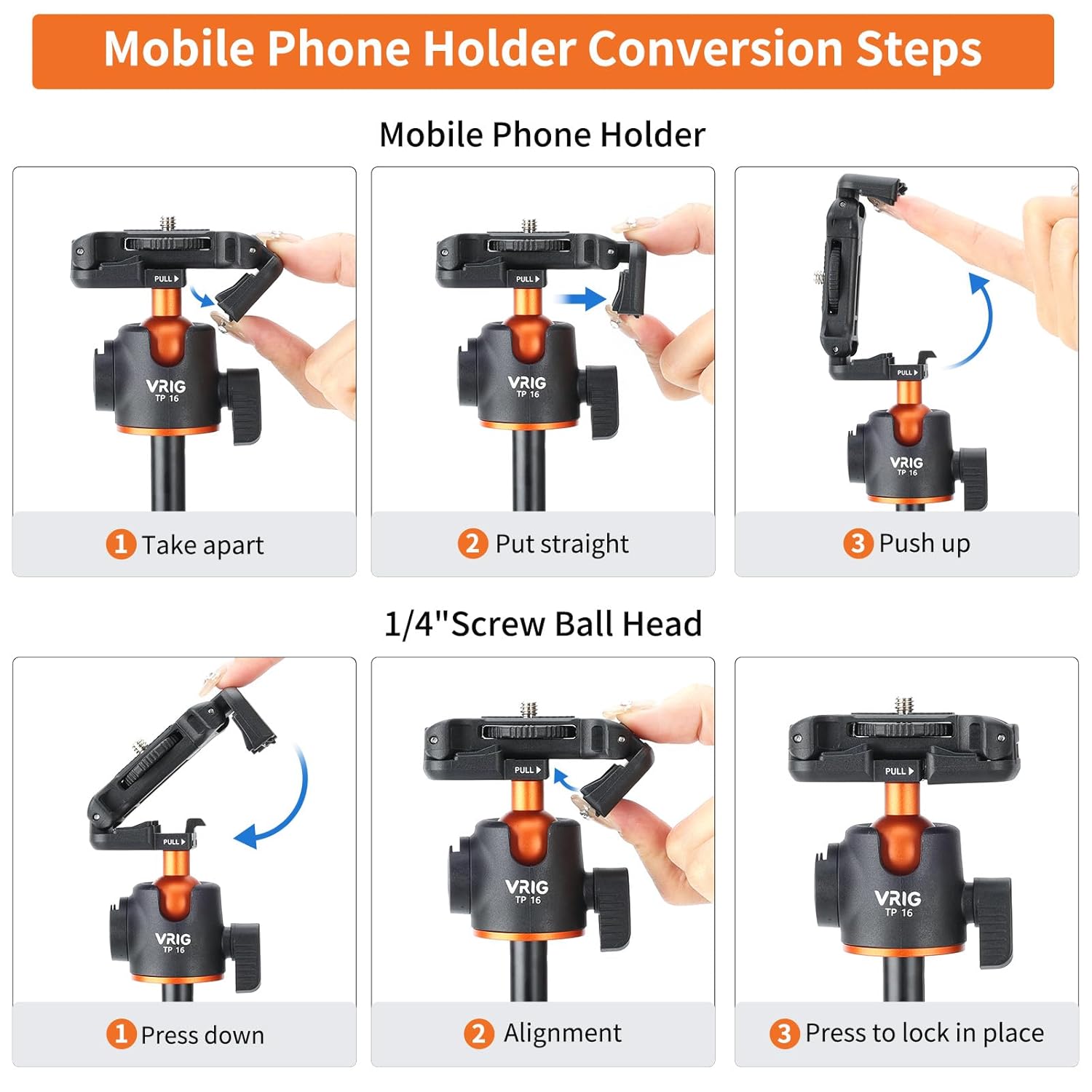 VRIG TP16 Camera Tripod, 55 inch Extendable Phone Selfie Stick Camera Tripod Stand with 2 in 1 Phone Clip, 5 Levels Adjustment 360° Ball Head Loads Up for iPhone Sony Canon GoPro. 