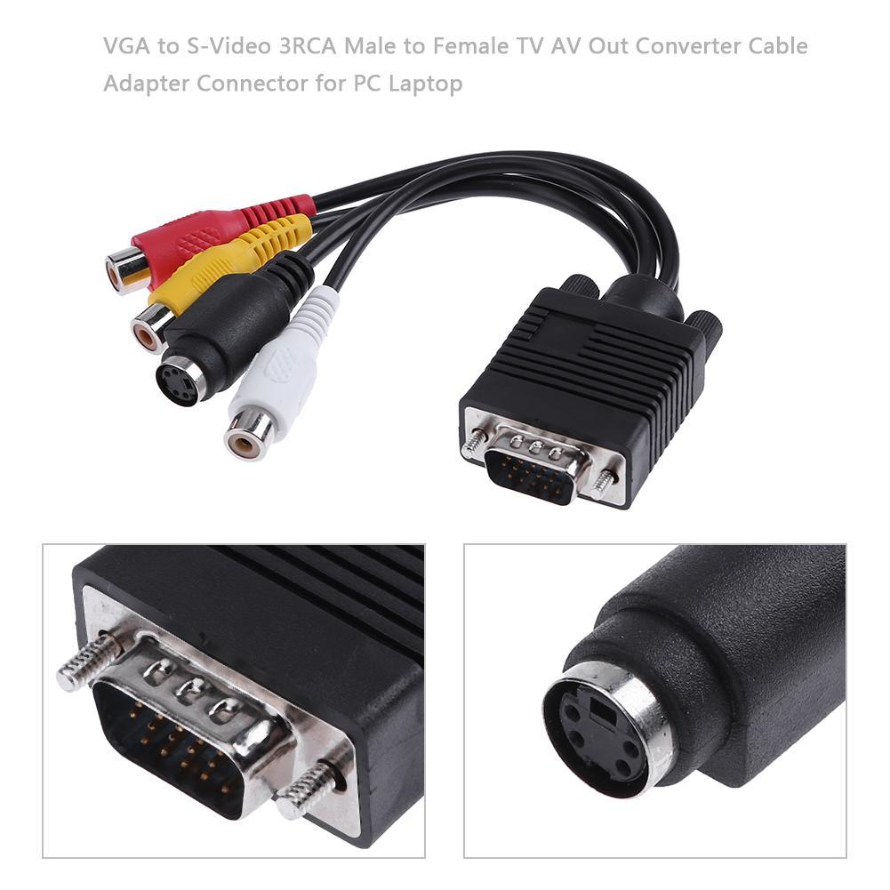 VGA to S Video 3 RCA Male to Female Converter Composite AV TV Out Adapter Cable for PC Laptop Tablet. 