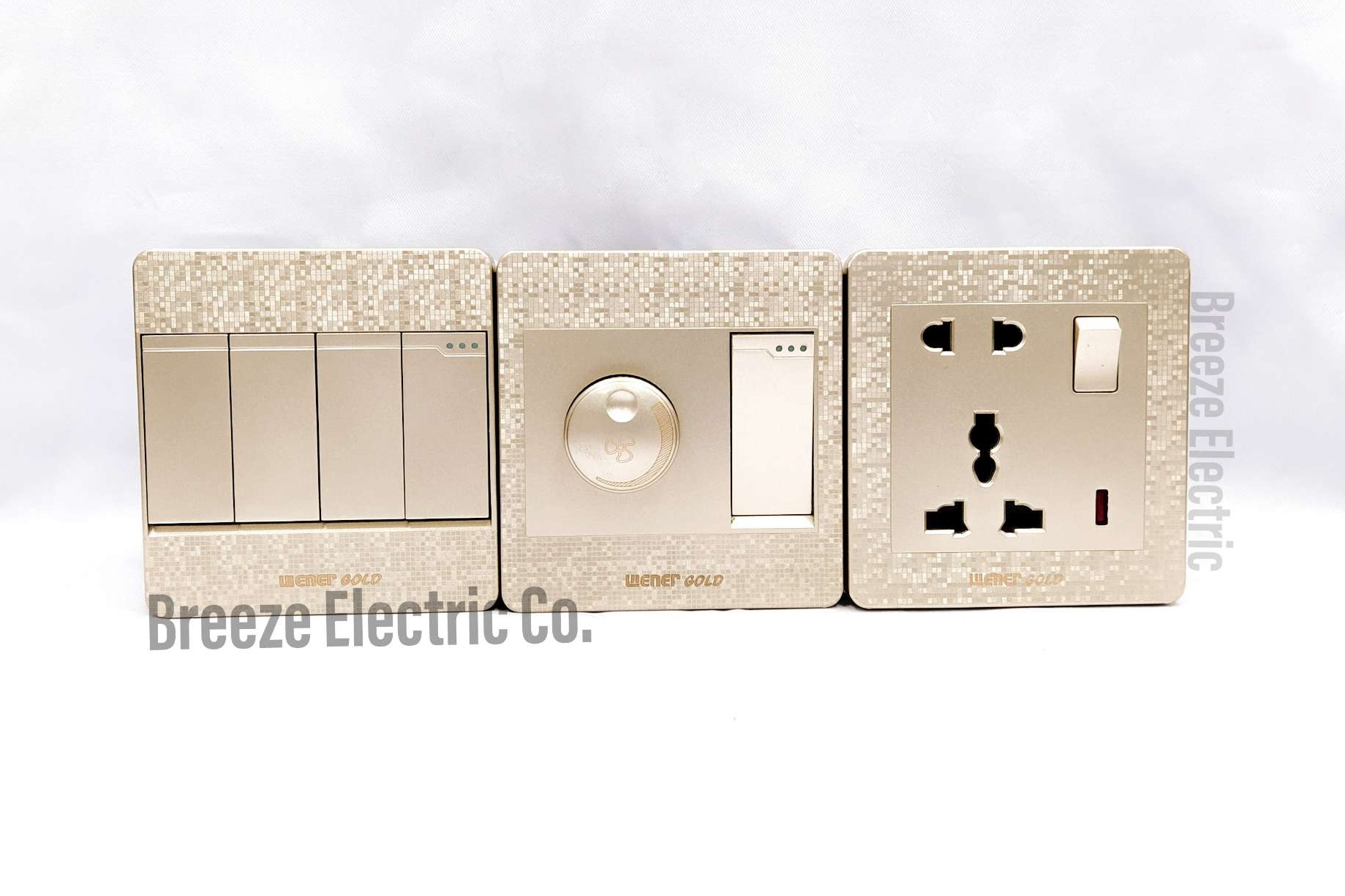 Wener Gang Switch Standard Value Pack: 4 Gang+ Fan Dimmer+13A 5 pin Multi Socket+3 gang Plastic Back Cover.. 