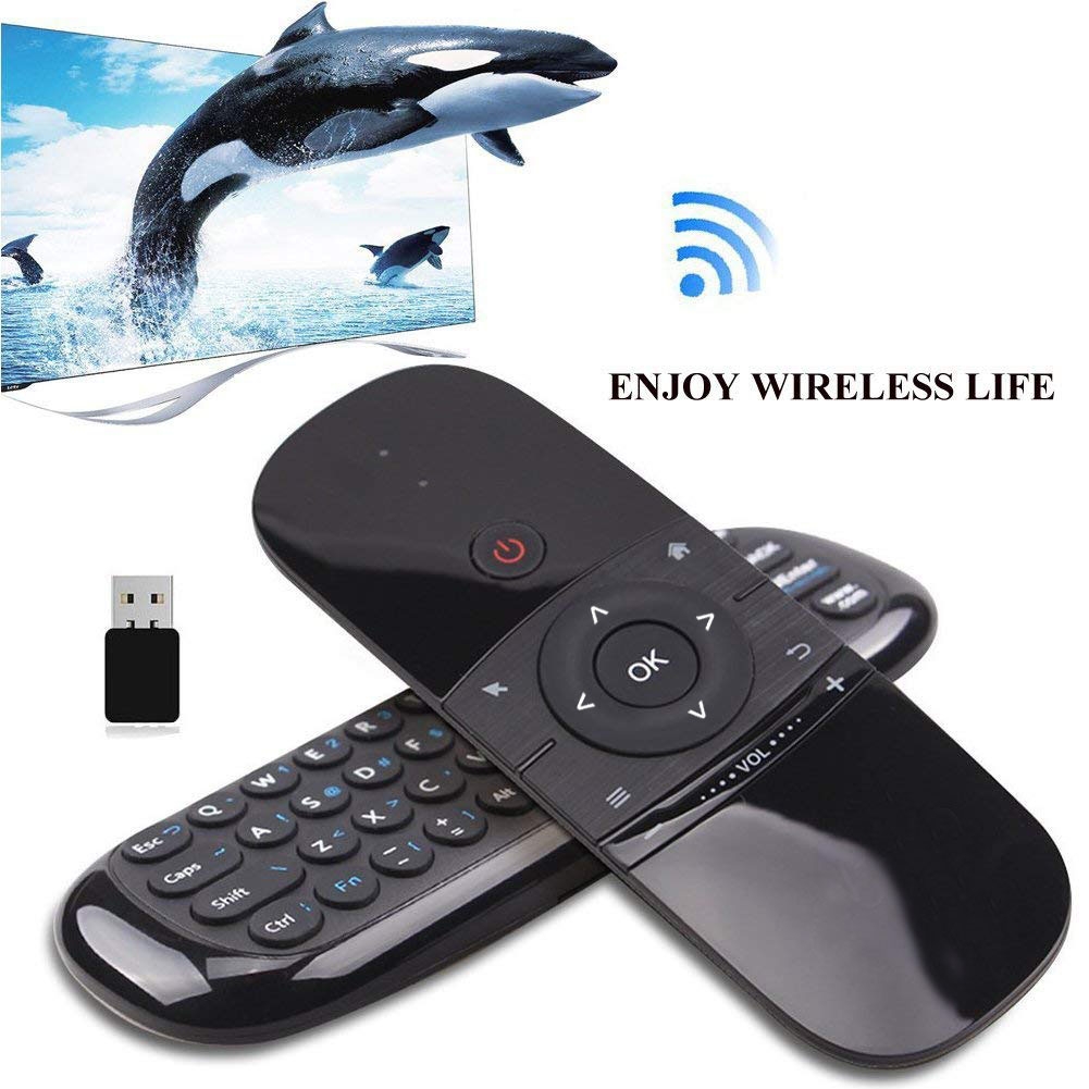 W1 Wireless QWERTY 57-Keys Keyboard 2.4G Air Mouse Remote Controller with LED Indicator for Android TV Box, Mini PC, TV, Projector, HTPC, All-in-one PC / TV. 
