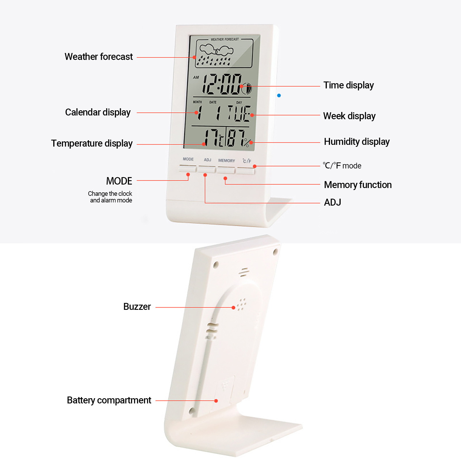 Digital Thermometer Large Screen High Precision ABS Indoor Temperature Humidity Meter for Weather Station. 