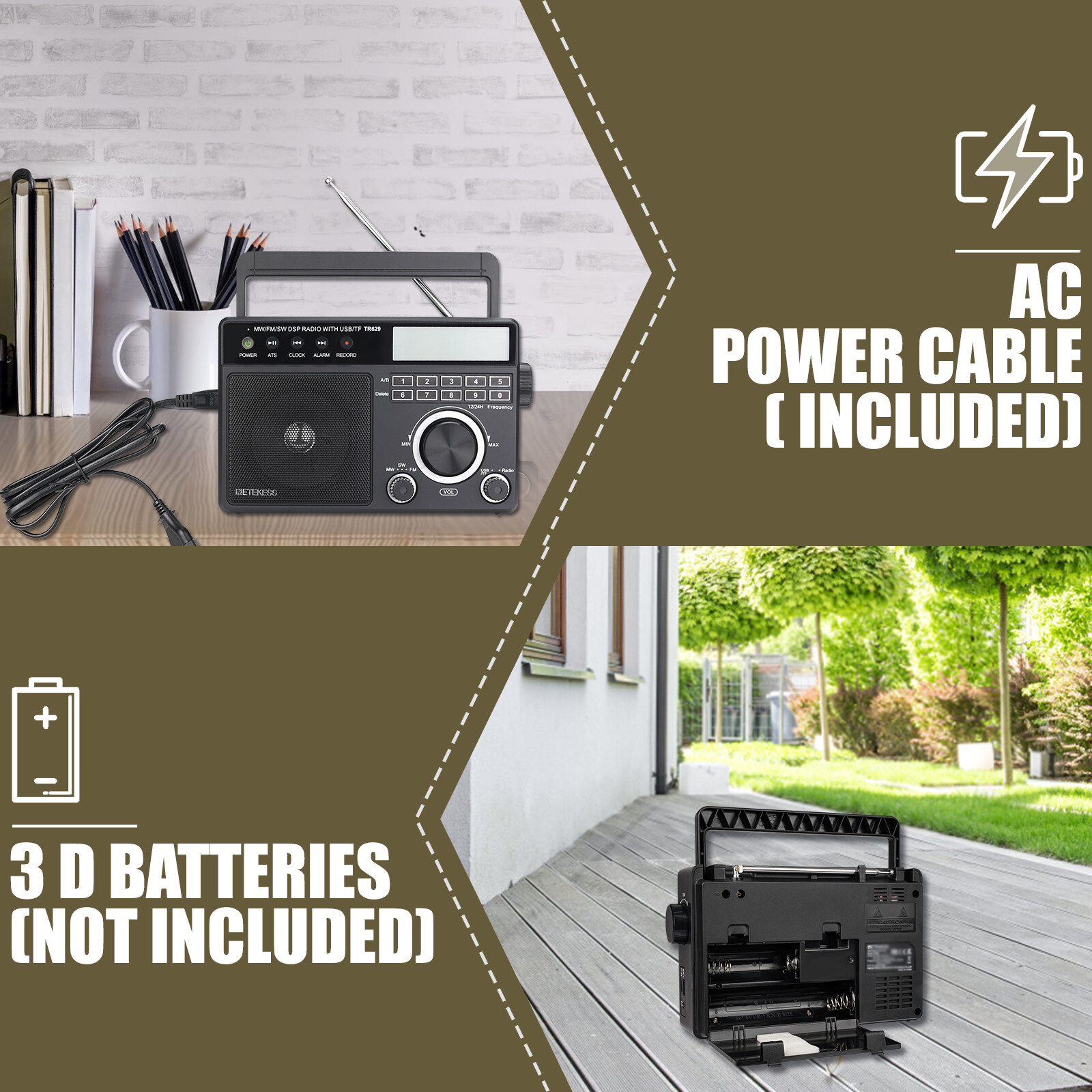 Retekess TR629 Portable Radio, AM/FM Shortwave Digital Radio with LCD Display, Support USB/TF, Suitable for the Elderly.. 