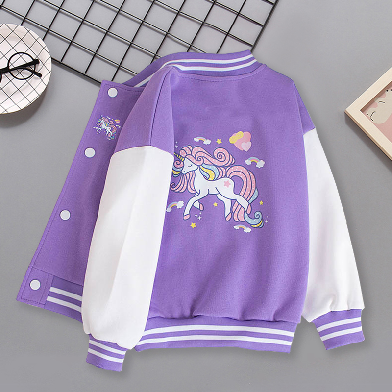 【Shop Now and Save】 3-12 Years Girls Baseball Coat Spring Autumn Cute Cartoon Unicorn Outerwear Fashion Teenage Girl Sport Jacket Kids Clothes