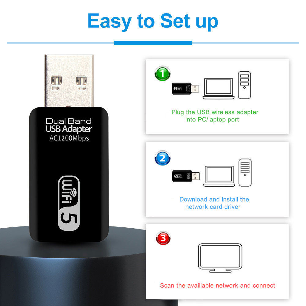 5G Wifi Adapter WiFi Usb 3.0 Adapter 1200Mbps Wireless Network Card Wifi Dongle Receiver Lan Ethernet Adaptor For Pc Laptop. 