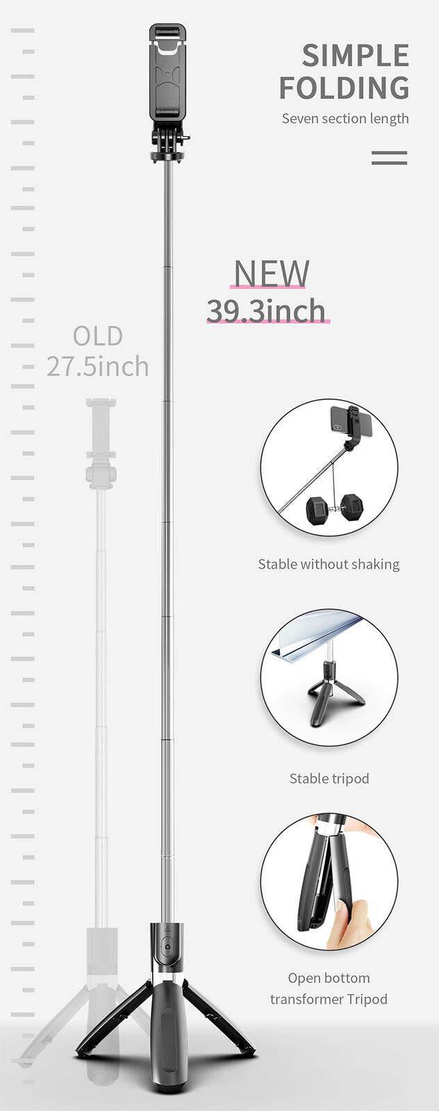 Extendable Wireless Selfie Stick Tripod L02 Phone Self Stick With Bluetooth Remote Safe and reliable Good effect and easy to use. 