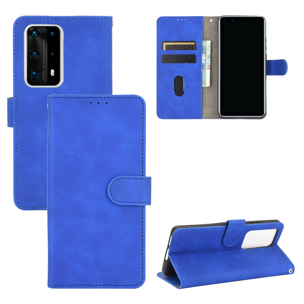lthmy for Huawei P40 Case Solid Color Leather Flip Cover Wallet Card Slots Casing Anti Falling Protect Cellphone Shell with Holder