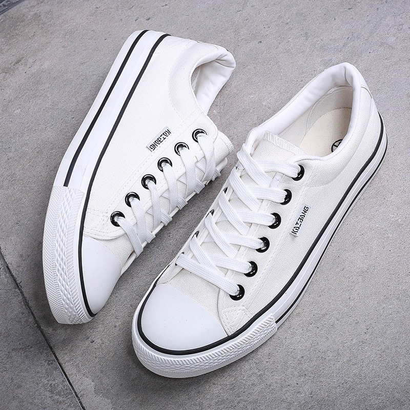 Kaibang Preppy Style Classic Men's Canvas Shoes Lovers Shoes Flat Lace-up Pure Color All-Matching Shoes Large Quantity Low Price. 
