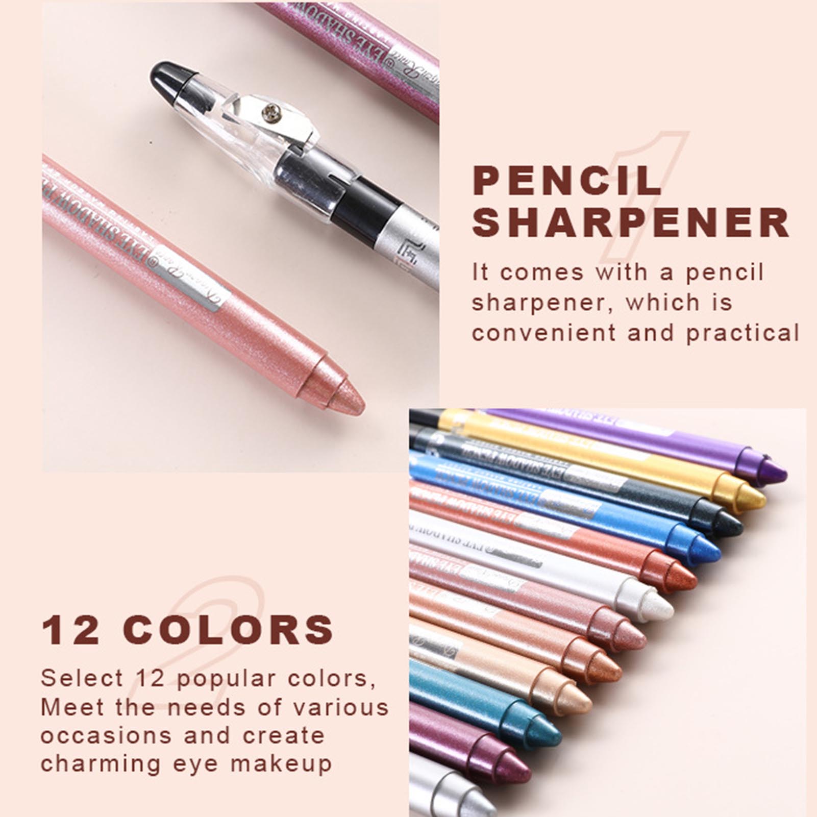 Eyeshadow Pencil Sweat-Proof Stick Rotary Glowing Eye Shadow Pencil. 
