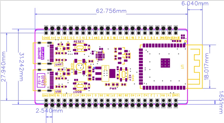 WeAct ESP32-S3 core board N8/N8R8/N16R8 compatible with DevKitC-1WROOM-1 LeXin ESP. 