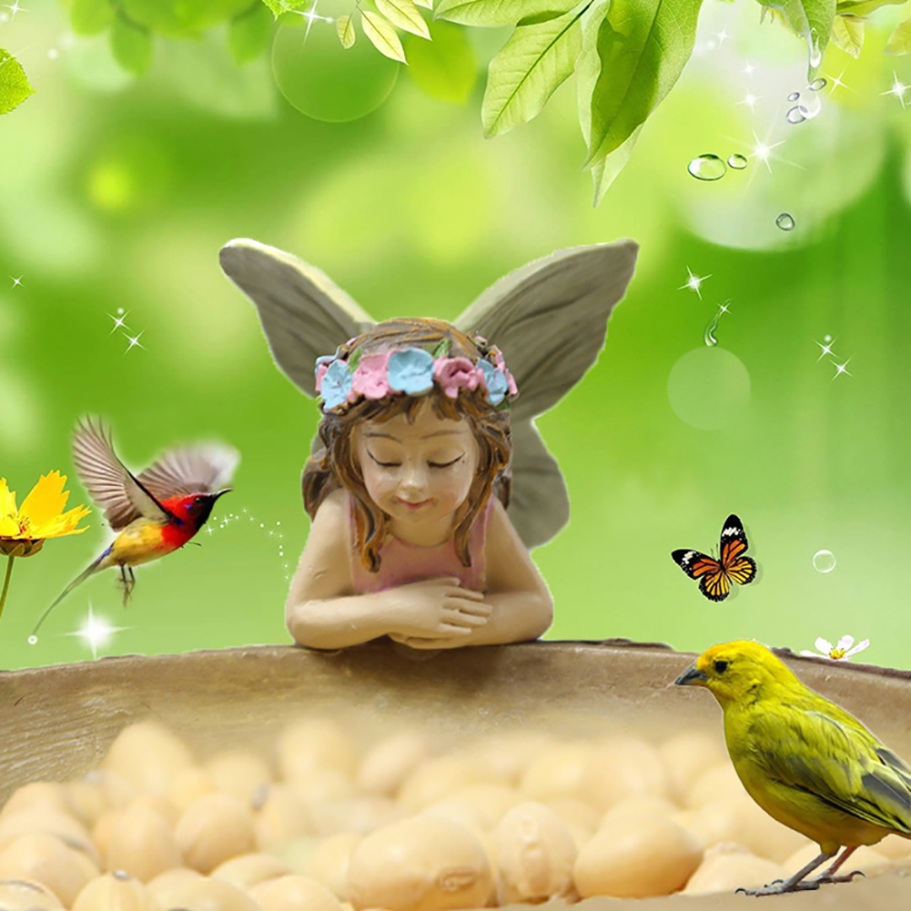 GC Flower Fairy Bird Feeders For Outdoors, Resin Craft Bird Food Container Garden Statue Ornament Wild Bird Feeder, Landscaping Lawn Yard Decoration