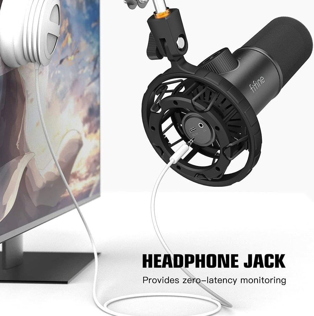 FIFINE K658 USB DYNAMIC CARDIOID MICROPHONE WITH A LIVE MONITORING, STREAMING, GAIN CONTROL, MUTE BUTTON. 