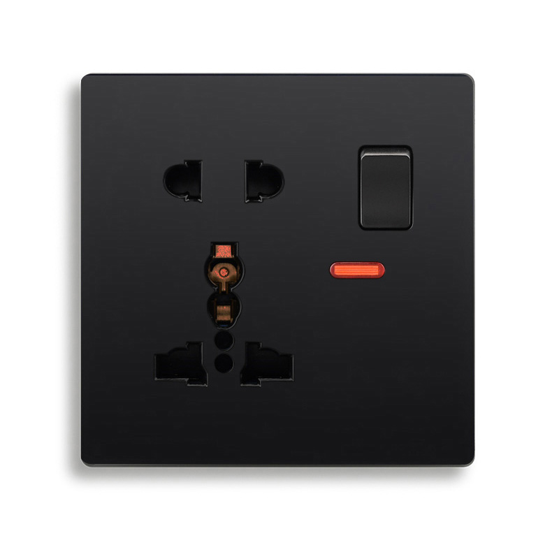 13A Universal Socket With Dual USB Port LED Indicator Wall Power Double Outlet 5 Hole 2 Pin 3 Pins Black Plastic Frame DE EU FR