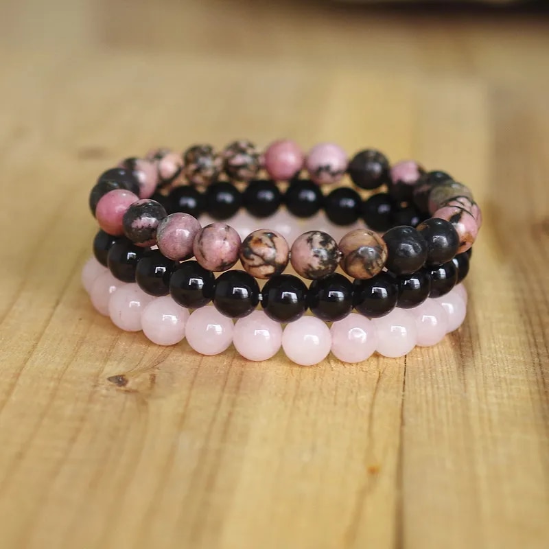 【Lejia】Stone Sets Rhodonite Rose Black Onyx Wrist Mala