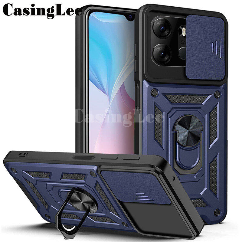 For Tecno POP 7 Pro Armor Ring Case Cover Magnetic Car Holder Shockproof Camera Protection for Tecno POP7 Pro Back Cover