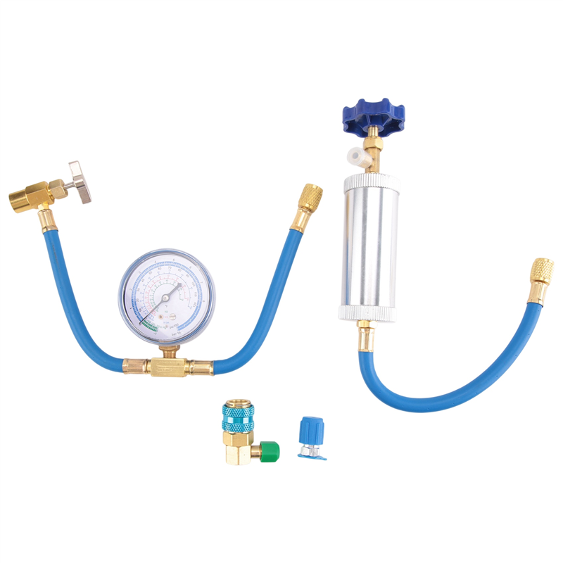 Air Conditioner A/C Oil Injector Tool with Gauge R12 R134A Adapter