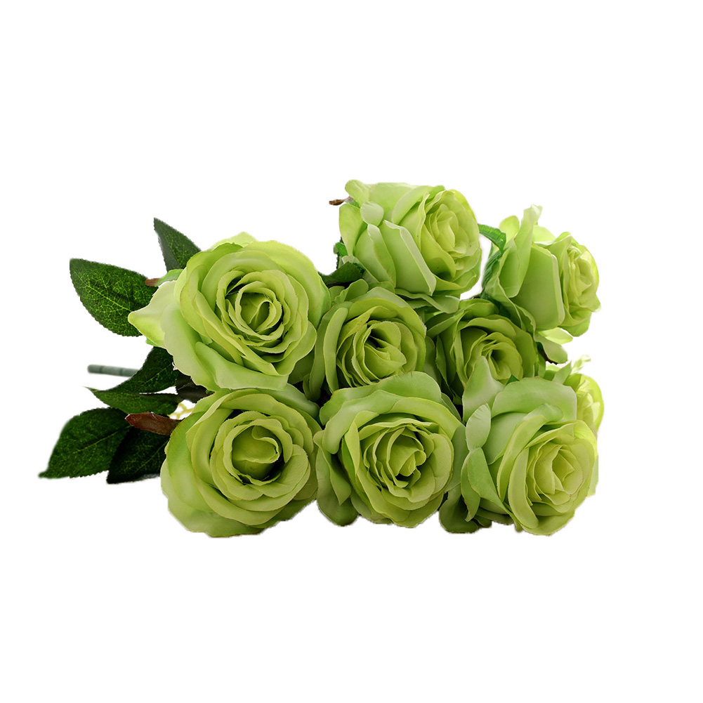 Artificial 9 Heads Rose Flower Bridal Bouquet Wedding Party Home Desktop Decor(null)