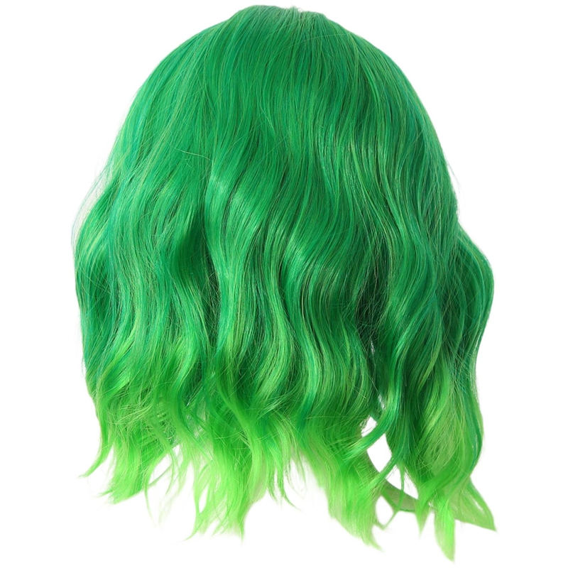 Green Gradient Fluorescent Middle Parted Curly Wig Women'S Wig Short Curly Hair Wig for Performance Masquerade, Fine Workmanship