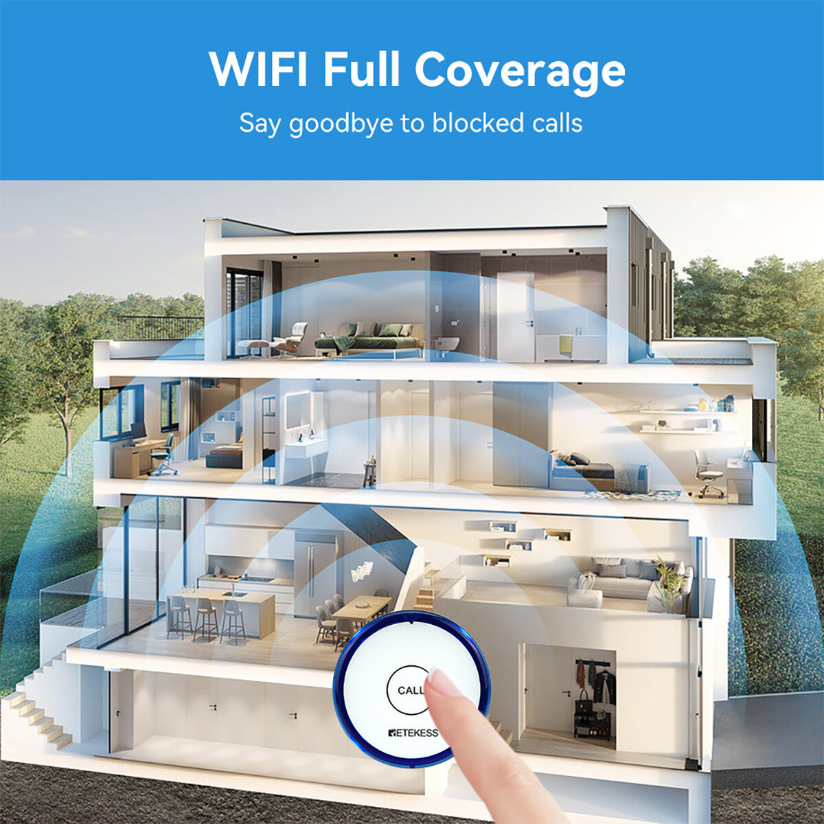 Retekess TH012 Wireless WiFi Call Button Smart SOS Button for Caregiver Pager 20m for Elderly Patients by Connecting Mobile APP or Retekess WiFi Receiver. 