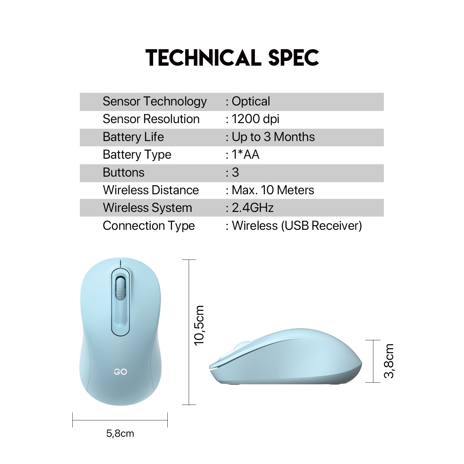 FANTECH GO W608 Wireless Mouse With 2.4GHz Wireless Connection Symmetrical Grip Adjustable DPI 1600 For Gaming Gammer Office Home AA Battery Included. 