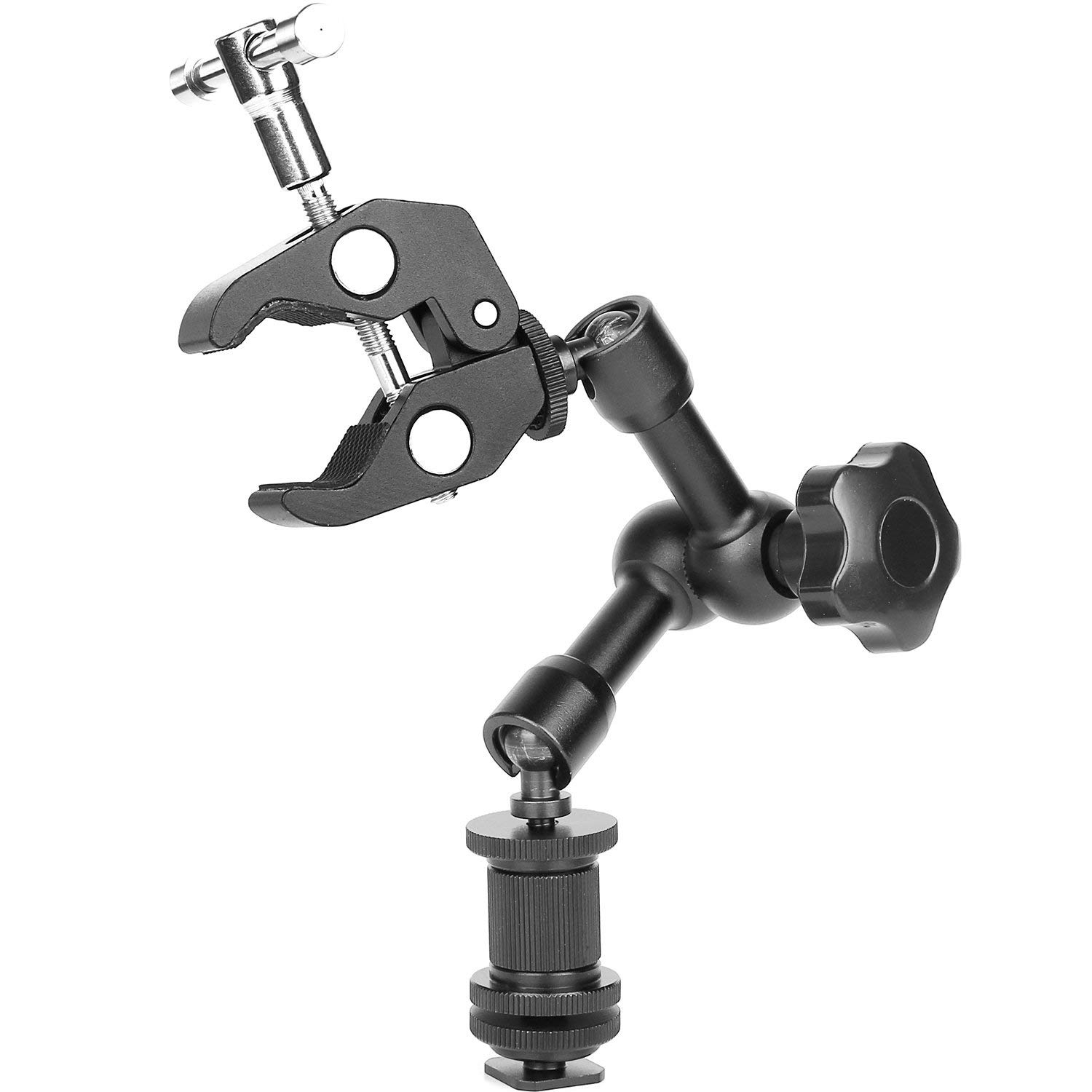 Magic Arm 7 inch Articulating Friction Arm Super Clamp Adjustable Rod Clamp Pliers Clip With 1/4 inch And 3/8 inch Thread For Dslr Camera Rig/Lcd Monitor/Led Lights/Flash Light - Black