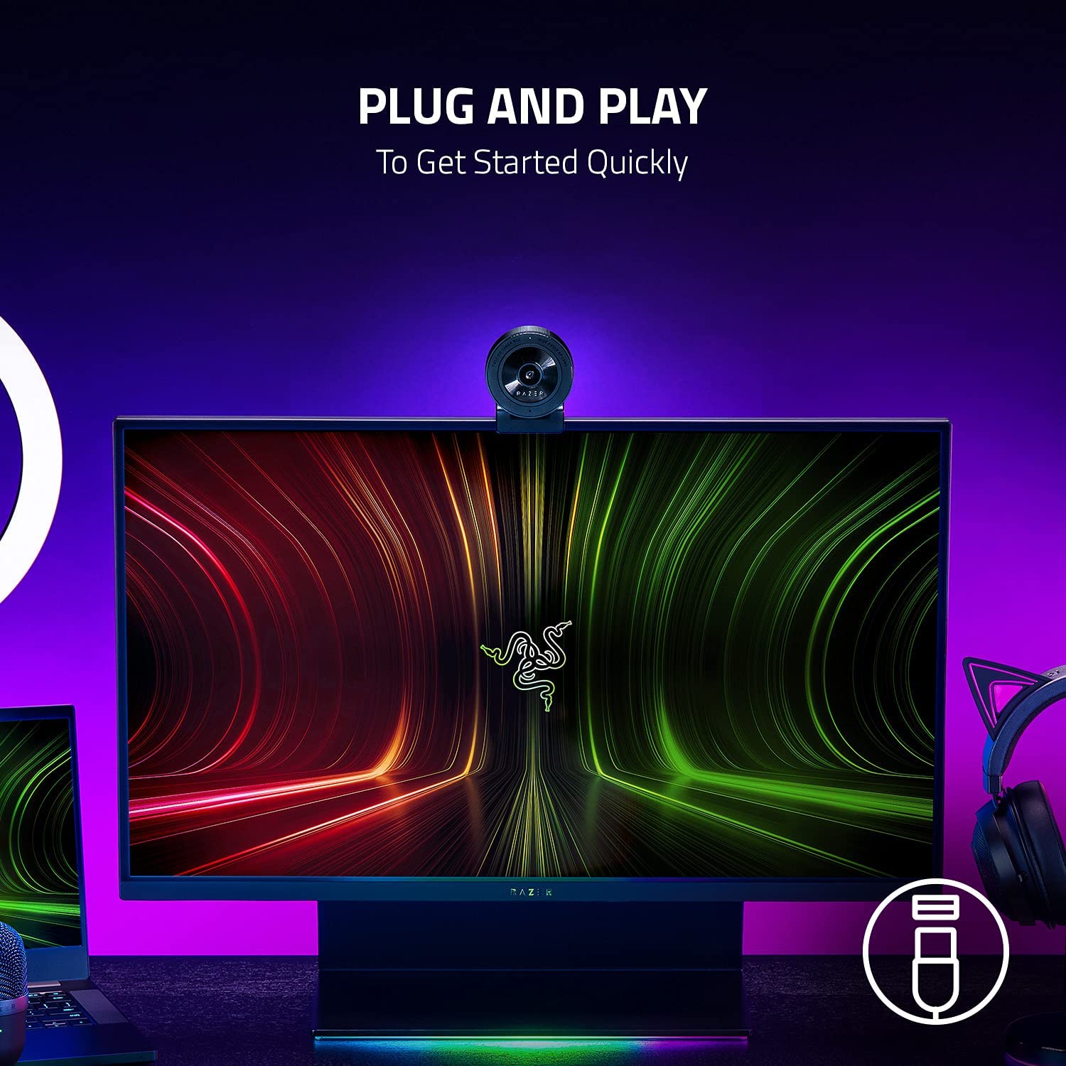 Razer Kiyo X Full HD Streaming Webcam: 1080p 30FPS or 720p 60FPS Equipped with Auto Focus Fully Customizable Settings. 