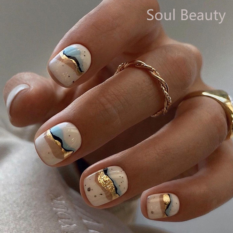 24pcs Short Ballet Silver Metal Nails Solid Color Glossy Artificial Press-on Nails Full Coverage Waterproof False Nail Art. 