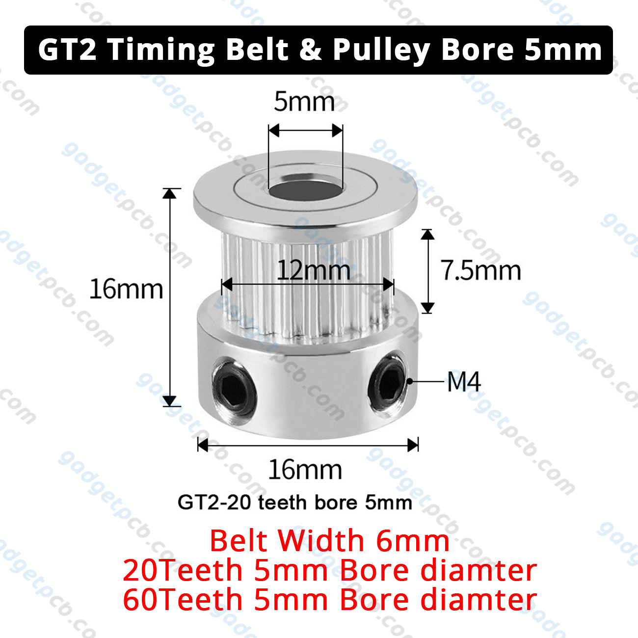 GT2 Timing Belt Pulley 60 Teeth 20 Tooth 5mm Bore Diameter  belt width 6mm GT2 Timing Pulley for 3D printer accessories. 