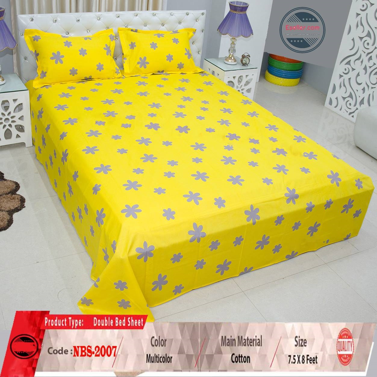 King Size Cotton Bed Sheet with Matching 2 Pillow Covers - Multicolor - Bed Sheet. 