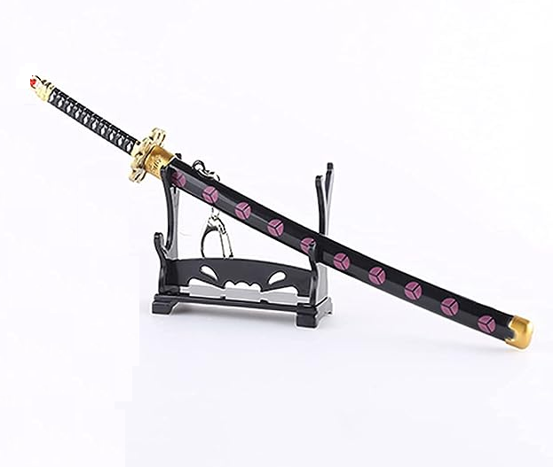 Japanese Katana Samurai Sword Keychain Showpiece Katana (Not Sharp) Showpiece Key chain Ring Plastic + Cover + Display Stand for Showpiece Gift Letter Opener. 