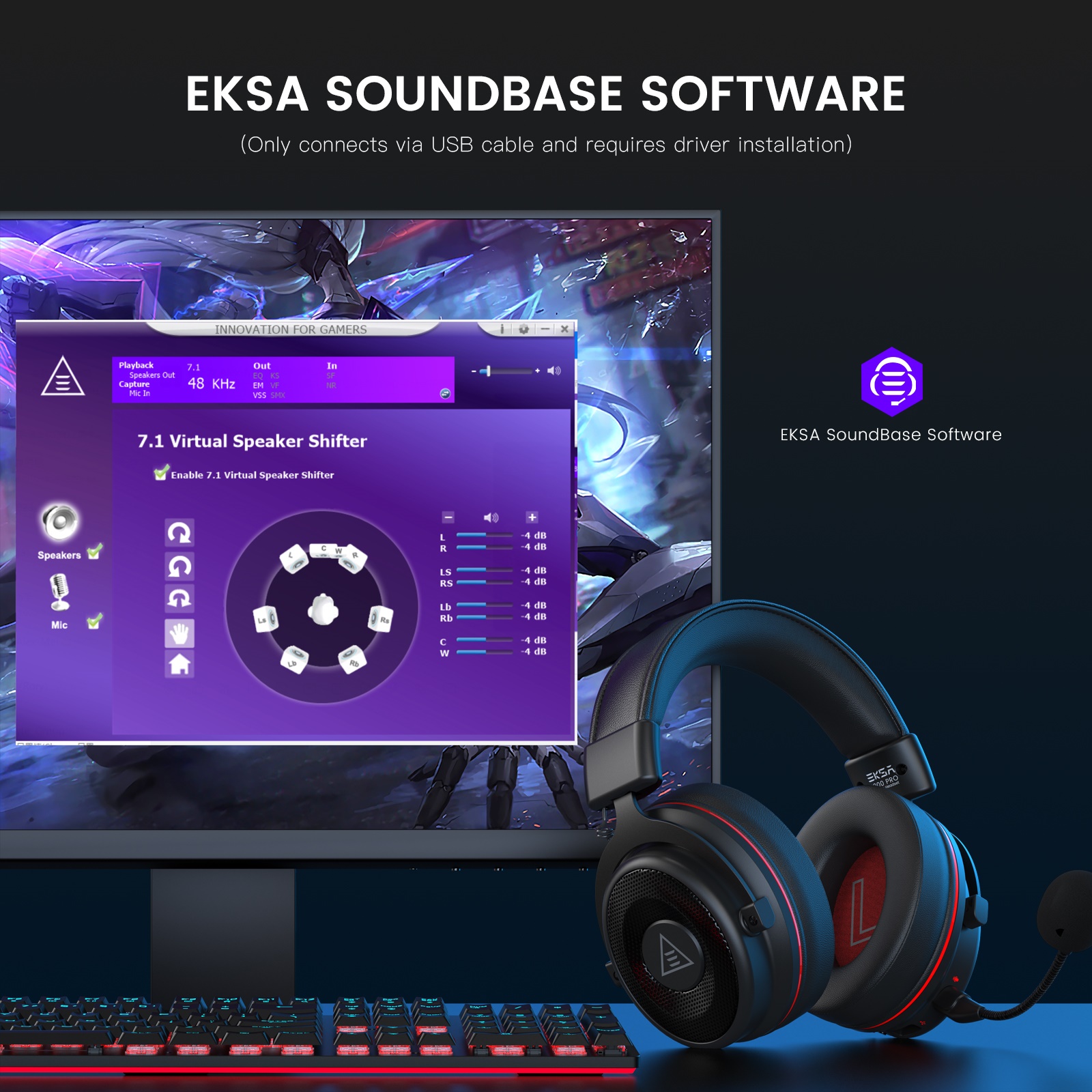 EKSA E900 Pro USB Gaming Headset for PC Computer Headset with Detachable Noise Cancelling Mic 7.1 Surround Sound for XBOX/ PS4. 