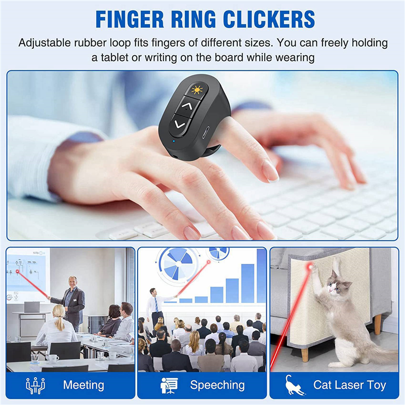 5X 2.4GHz Rechargeable Wireless Presenter Finger Ring with Red Light USB Presentation Remote for Win 10 8 Point. 