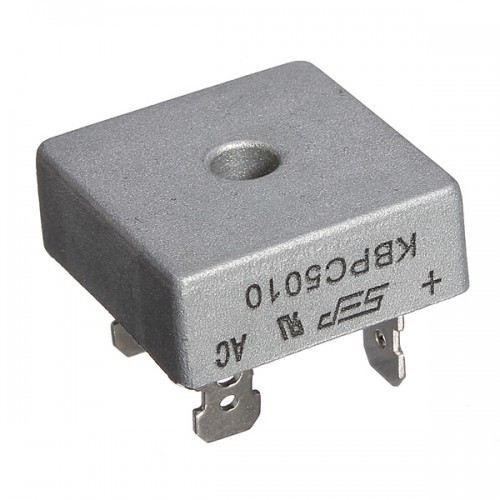 Silver KBPC5010 1000 Volt Bridge Rectifier 5010 Diode 50A 1000V AC To DC Single Phase Metal Housing 4 Pins Leads 50A Diode 1000V KBPC5010 Bridge Rectifier 5010 Full Wave Bridge Rectifier Diode. 