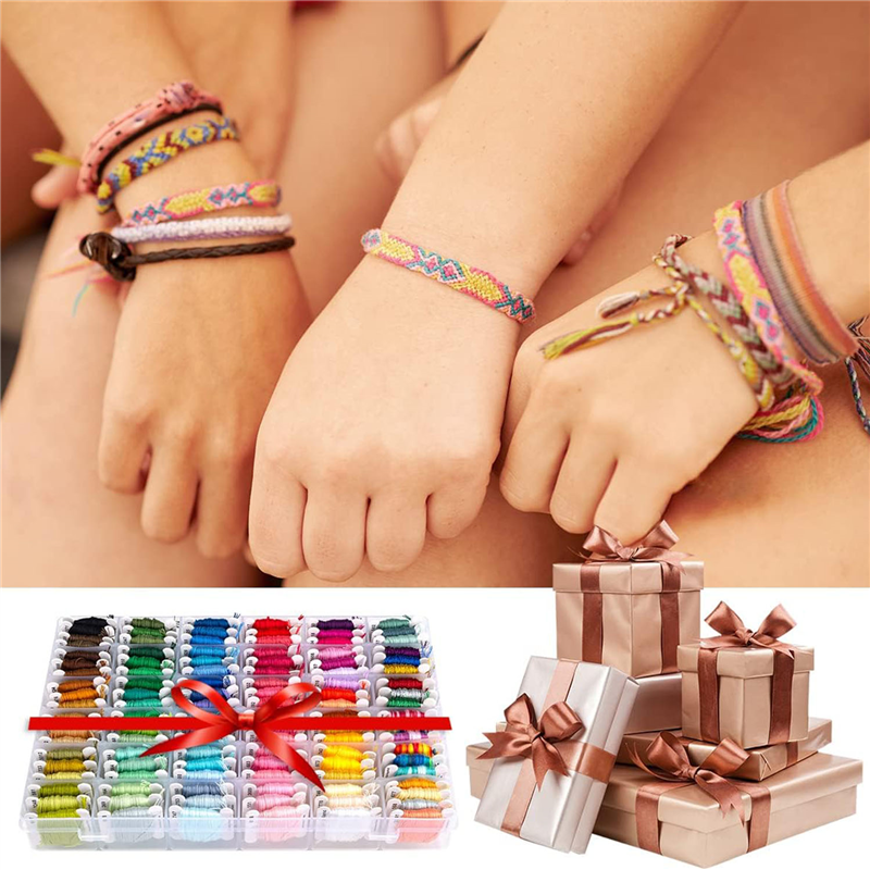 Friendship Bracelet String Kits with Organizer Storage Box, 100 Colors Embroidery Floss with Tools-Labeled. 