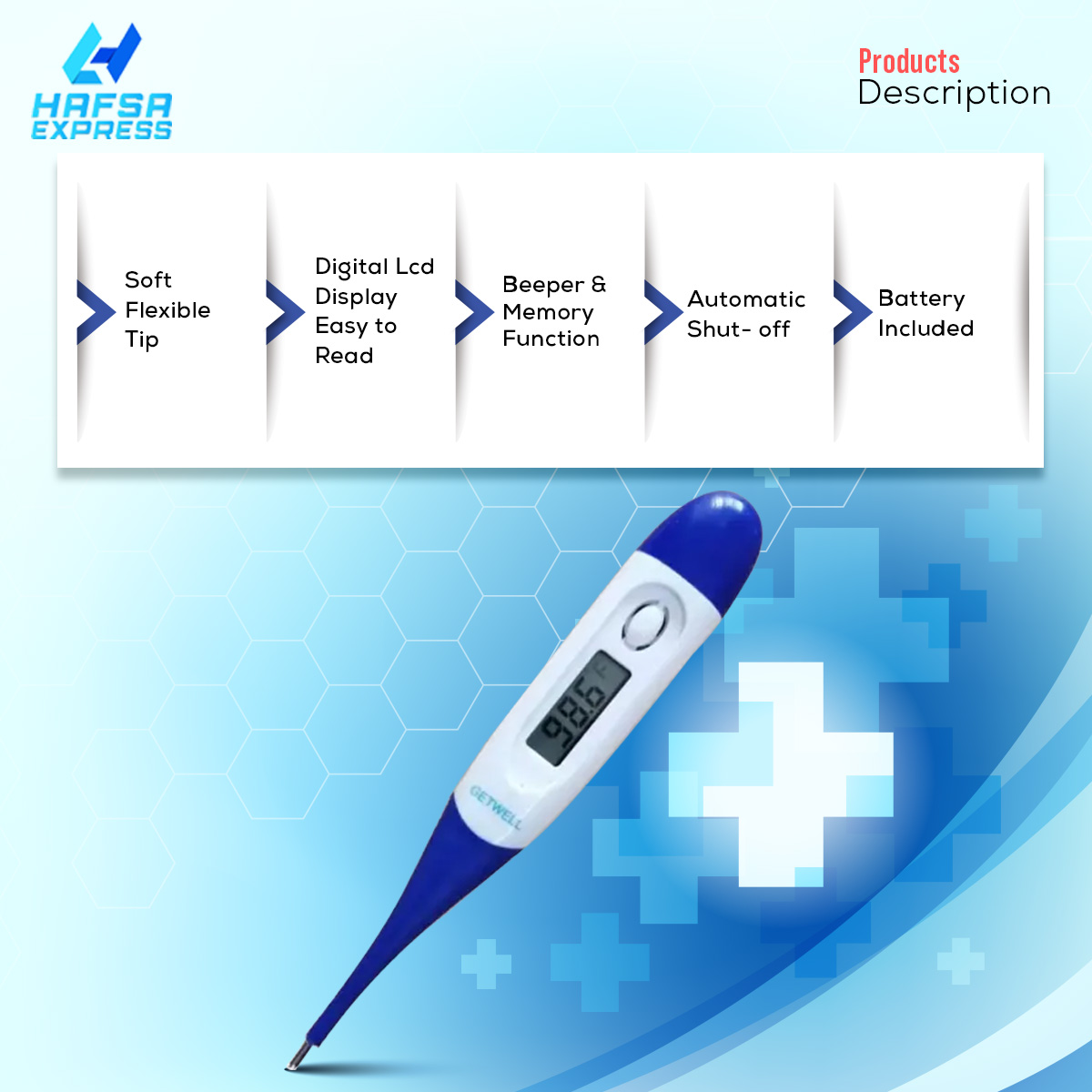 Getwell Flexible Digital Thermometer with Beeper. 