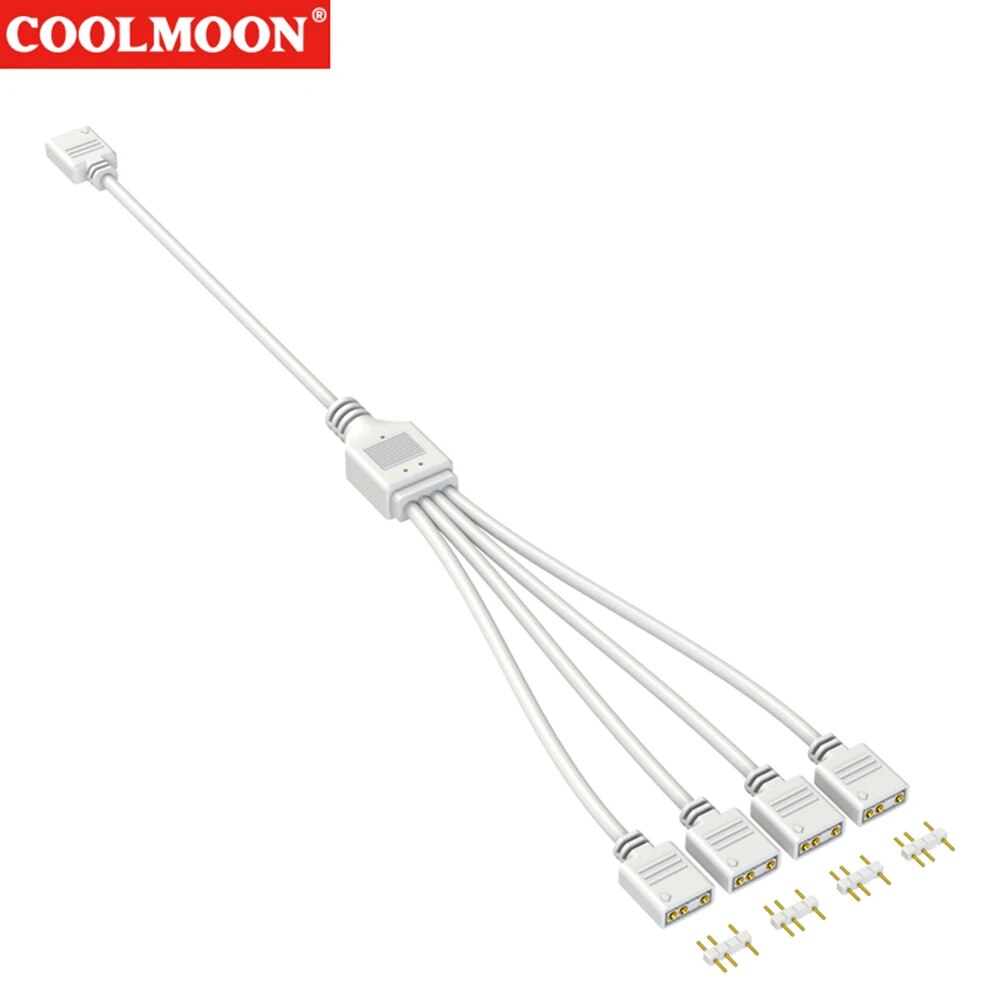 COOLMOON Gen 2 ARGB Splitter 5V 3 Pin 1 to 4/3/2 Universal Mainboard ARGB Extension Cable with Adapter Pin For Mainboard DIY. 